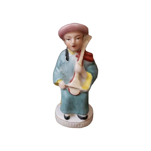 Vintage Porcelain Asian 4.25" Musician Figurine  Made in Occupied Japan Painted - Picture 1 of 6